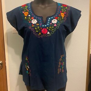 Dark Blue Floral Embroidered Top